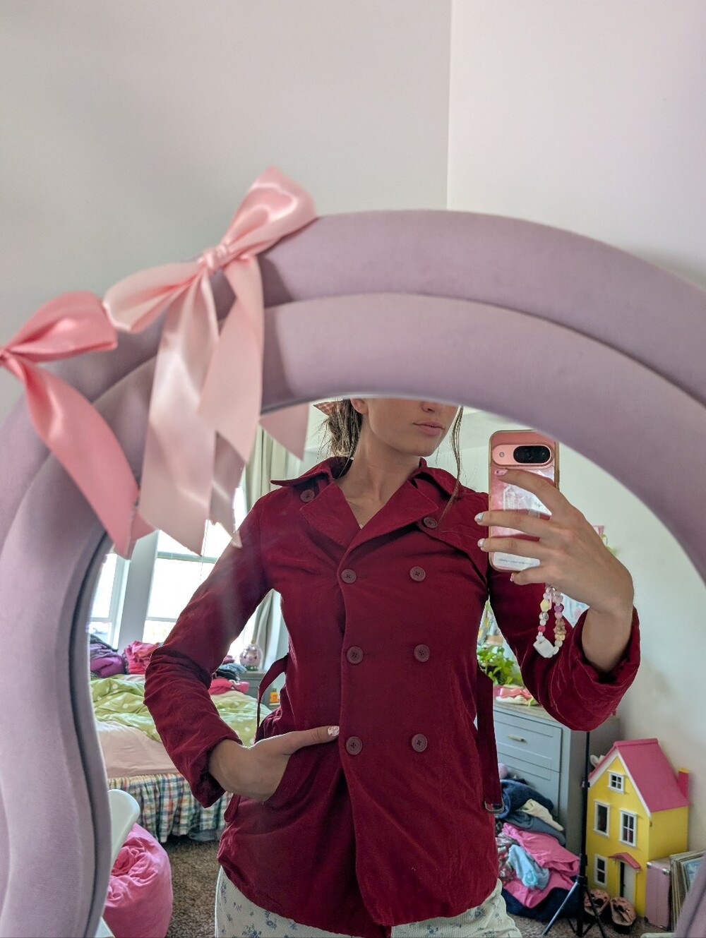 Red Double-Breasted Women's Trench Coat Size Small